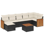 8-tlg. Garten-Sofagarnitur mit Kissen Schwarz Poly Rattan