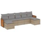7-tlg. Garten-Sofagarnitur mit Kissen Beige Poly Rattan