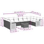 11-tlg. Garten-Sofagarnitur mit Kissen Schwarz Poly Rattan