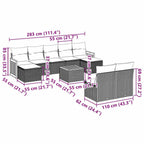 10-tlg. Garten-Sofagarnitur mit Kissen Schwarz Poly Rattan