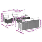 11-tlg. Garten-Sofagarnitur mit Kissen Schwarz Poly Rattan