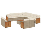 14-tlg. Garten-Sofagarnitur mit Kissen Beige Poly Rattan
