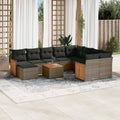 11-tlg. Garten-Sofagarnitur mit Kissen Grau Poly Rattan