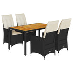 5-tlg. Garten-Essgruppe mit Kissen Schwarz Poly Rattan
