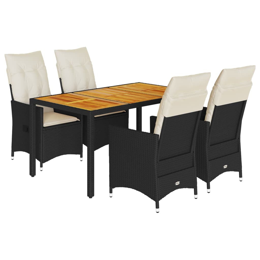 5-tlg. Garten-Essgruppe mit Kissen Schwarz Poly Rattan