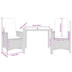 3-tlg. Bistro-Set mit Kissen Schwarz Poly Rattan