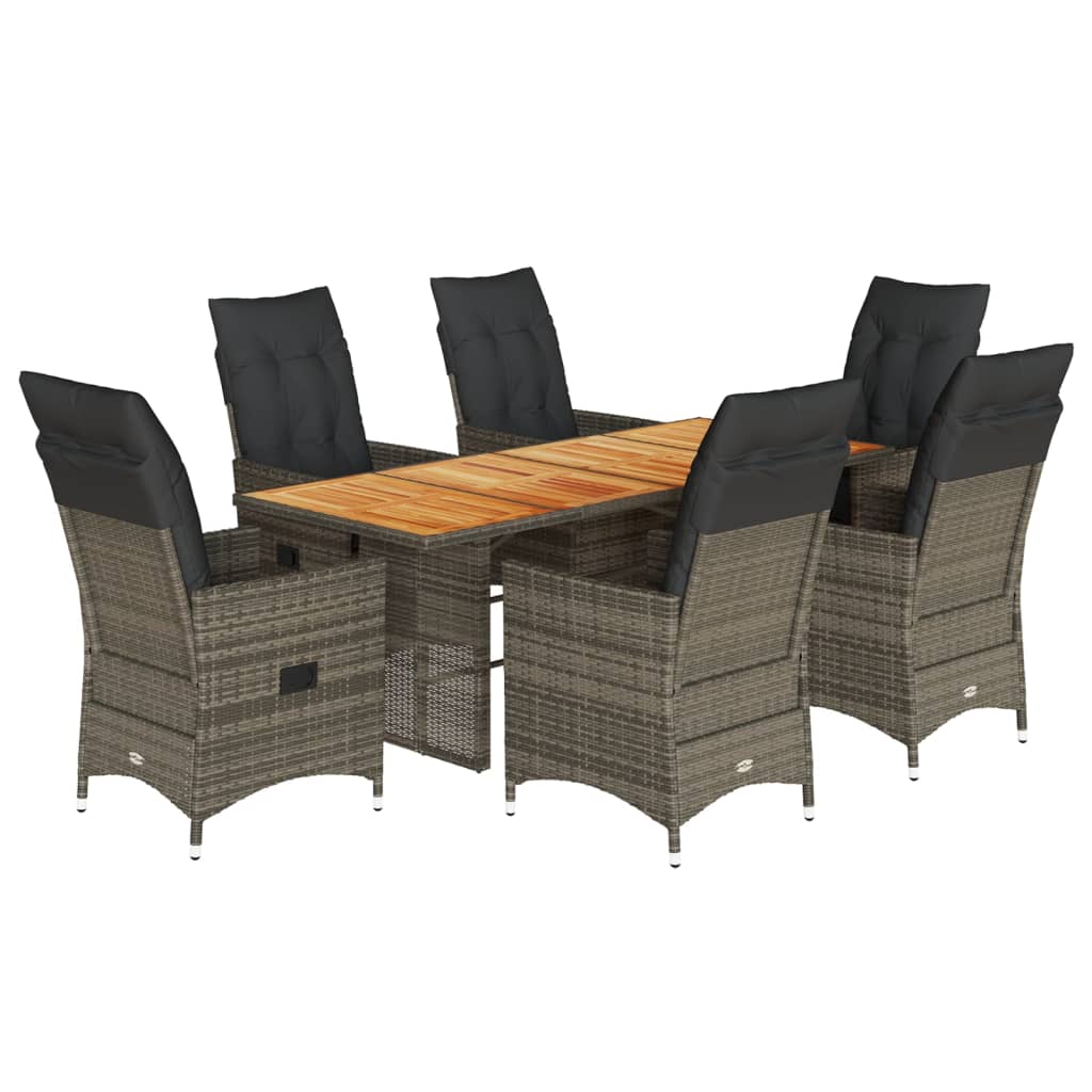 7-tlg. Garten-Essgruppe mit Kissen Grau Poly Rattan