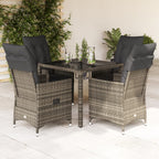 5-tlg. Garten-Essgruppe mit Kissen Grau Poly Rattan