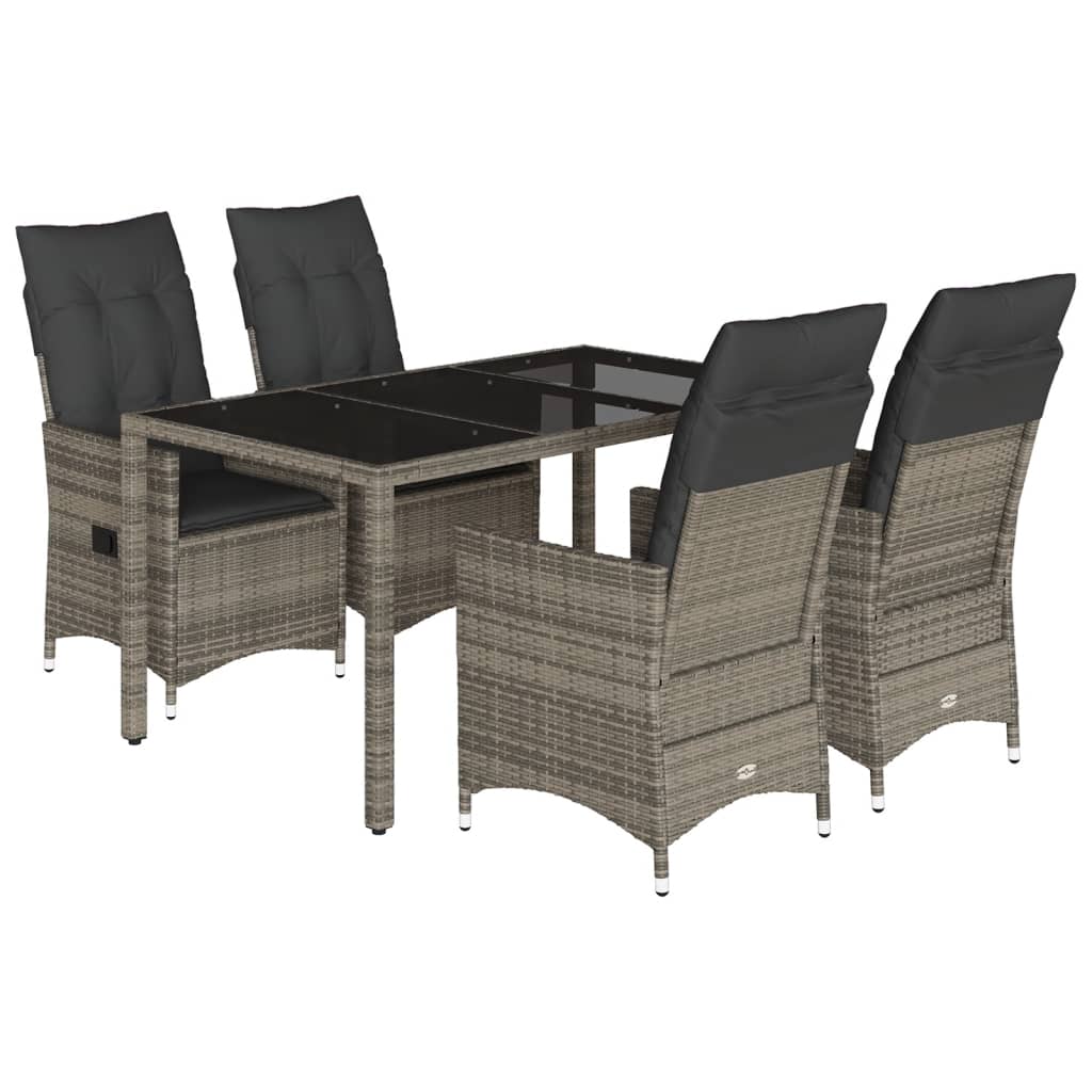 5-tlg. Garten-Essgruppe mit Kissen Grau Poly Rattan