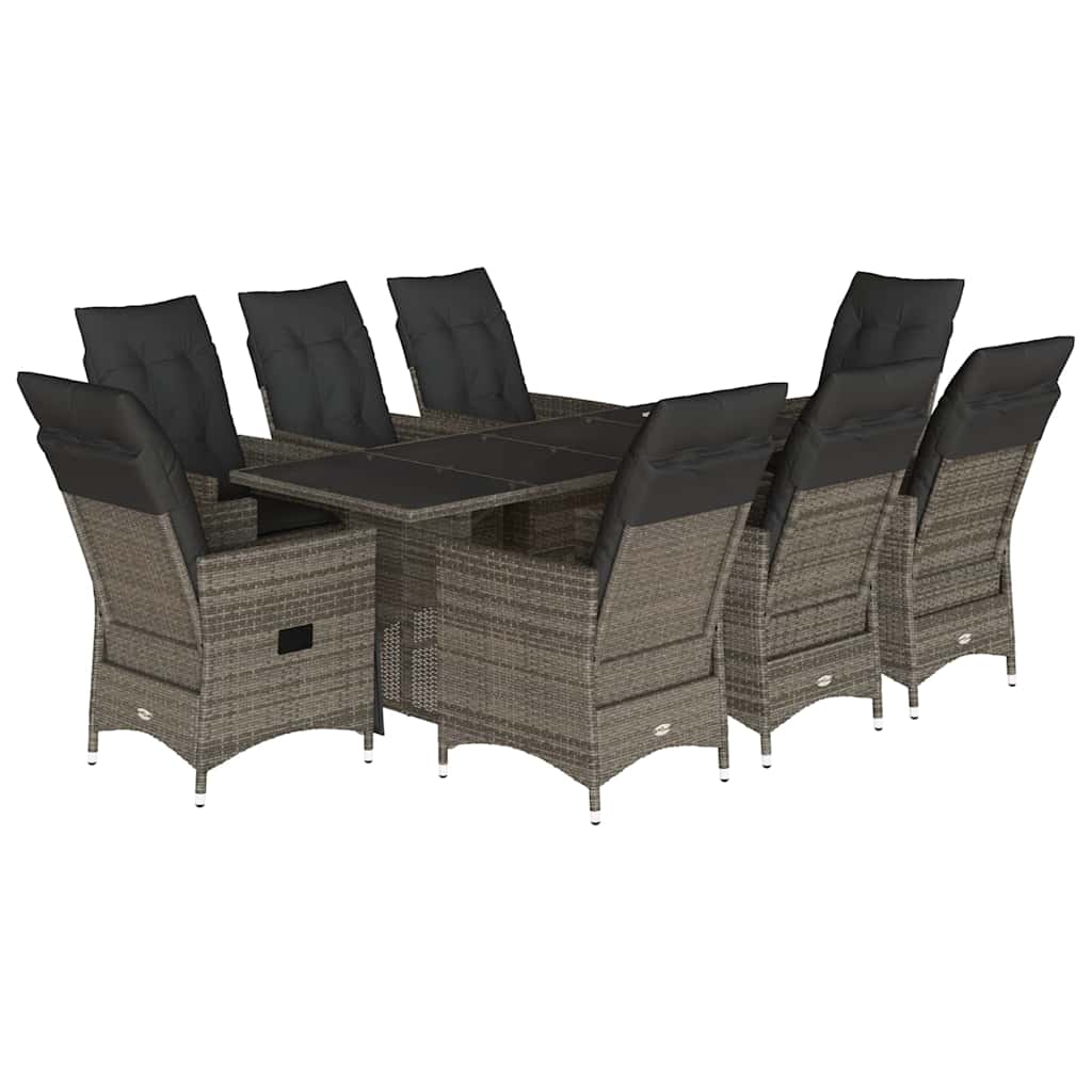 9-tlg. Garten-Essgruppe mit Kissen Grau Poly Rattan