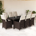 9-tlg. Garten-Essgruppe mit Kissen Braun Poly Rattan