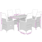 7-tlg. Garten-Essgruppe mit Kissen Schwarz Poly Rattan