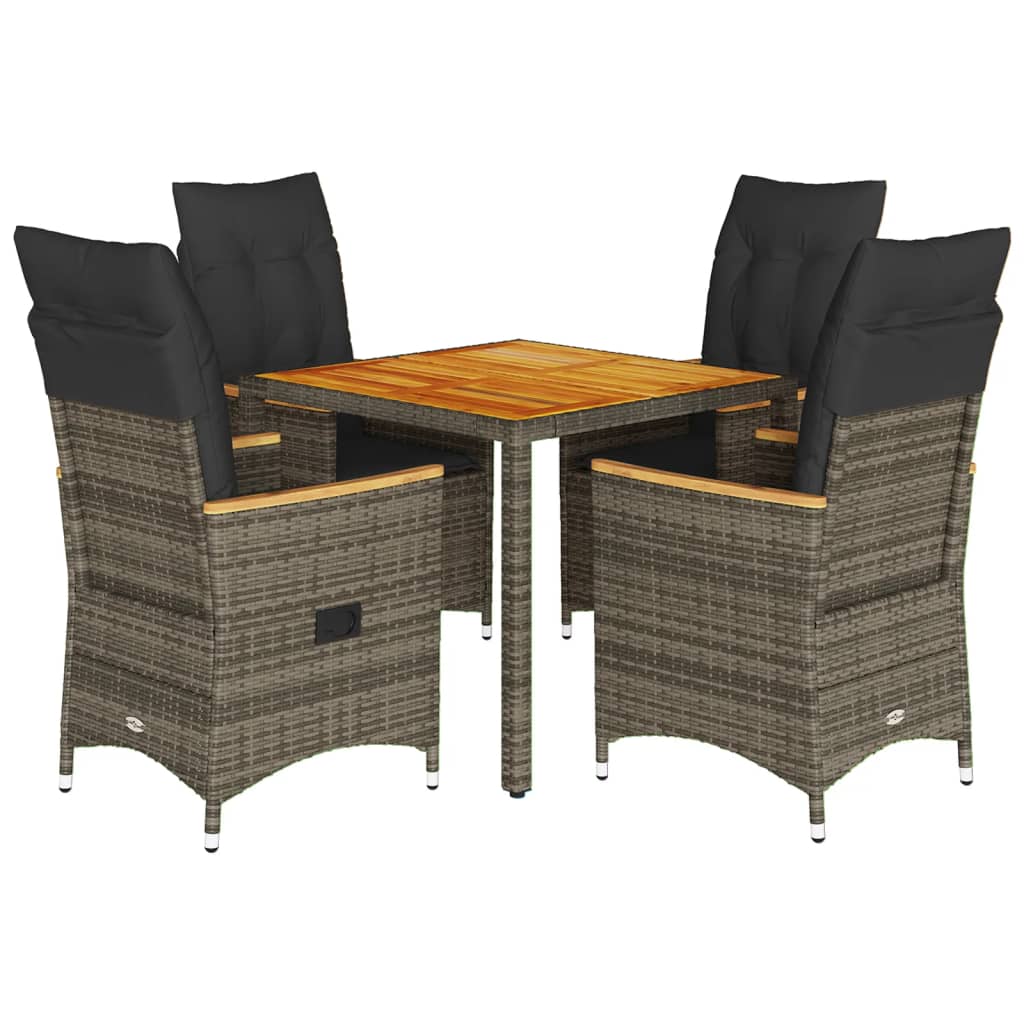 5-tlg. Garten-Essgruppe mit Kissen Grau Poly Rattan