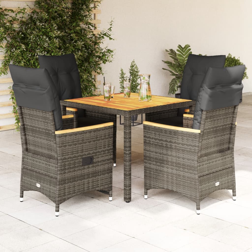 5-tlg. Garten-Essgruppe mit Kissen Grau Poly Rattan