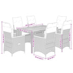 7-tlg. Garten-Essgruppe mit Kissen Grau Poly Rattan