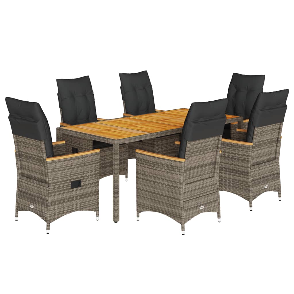 7-tlg. Garten-Essgruppe mit Kissen Grau Poly Rattan