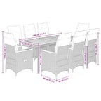 9-tlg. Garten-Essgruppe mit Kissen Grau Poly Rattan