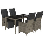 5-tlg. Garten-Bistro-Set mit Kissen Grau Poly Rattan