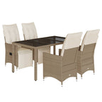 5-tlg. Garten-Bistro-Set mit Kissen Beige Poly Rattan