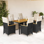 7-tlg. Garten-Bistro-Set mit Kissen Schwarz Poly Rattan
