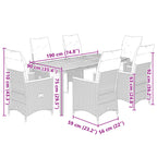 7-tlg. Garten-Bistro-Set mit Kissen Grau Poly Rattan