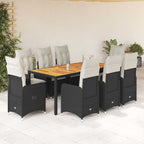 9-tlg. Garten-Bistro-Set mit Kissen Schwarz Poly Rattan