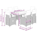 7-tlg. Garten-Bistro-Set mit Kissen Schwarz Poly Rattan