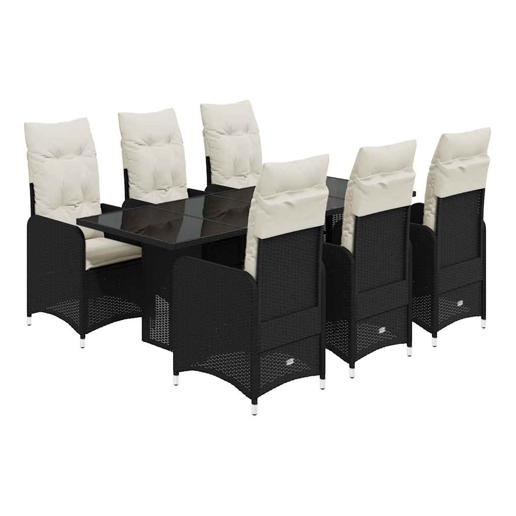 7-tlg. Garten-Bistro-Set mit Kissen Schwarz Poly Rattan