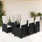 7-tlg. Garten-Bistro-Set mit Kissen Schwarz Poly Rattan