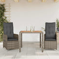 3-tlg. Garten-Bistro-Set mit Kissen Grau Poly Rattan