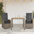 3-tlg. Garten-Bistro-Set mit Kissen Grau Poly Rattan