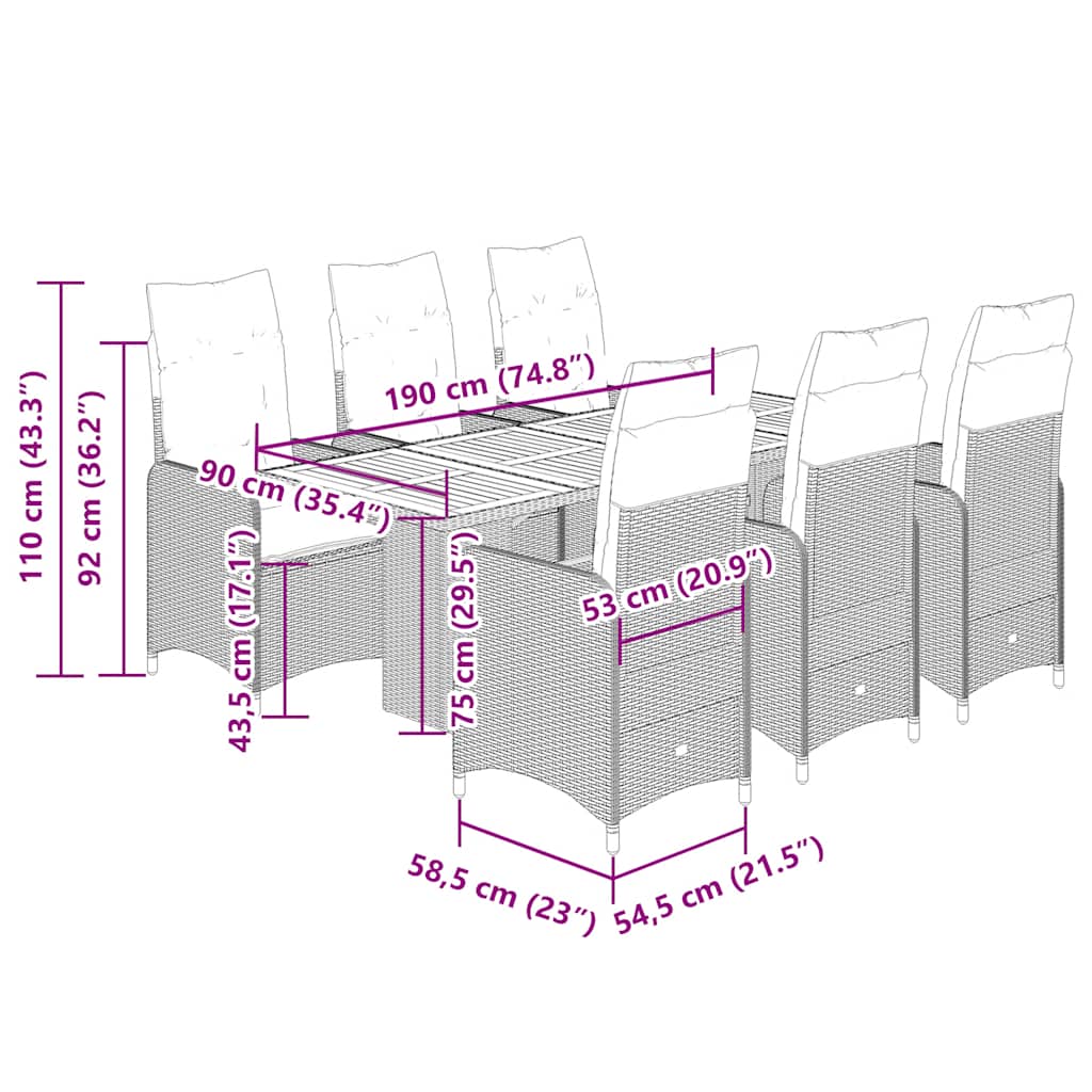 7-tlg. Garten-Bistro-Set mit Kissen Grau Poly Rattan