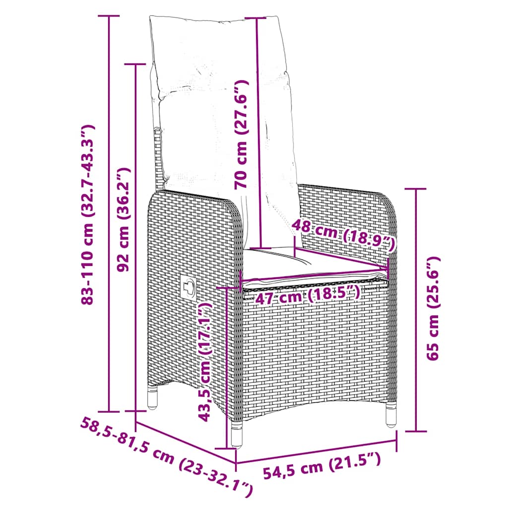 9-tlg. Garten-Bistro-Set mit Kissen Grau Poly Rattan