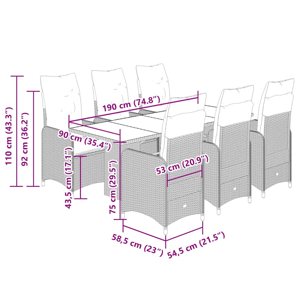 7-tlg. Garten-Bistro-Set mit Kissen Grau Poly Rattan