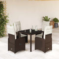 5-tlg. Garten-Bistro-Set mit Kissen Braun Poly Rattan