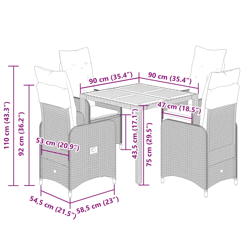 5-tlg. Garten-Bistro-Set mit Kissen Beige Poly Rattan