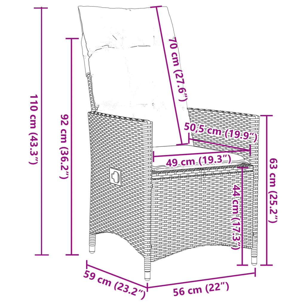 9-tlg. Garten-Bistro-Set mit Kissen Grau Poly Rattan