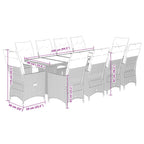11-tlg. Garten-Bistro-Set mit Kissen Grau Poly Rattan