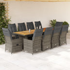 11-tlg. Garten-Bistro-Set mit Kissen Grau Poly Rattan