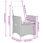9-tlg. Garten-Bistro-Set mit Kissen Grau Poly Rattan