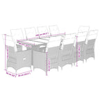 11-tlg. Garten-Bistro-Set mit Kissen Grau Poly Rattan