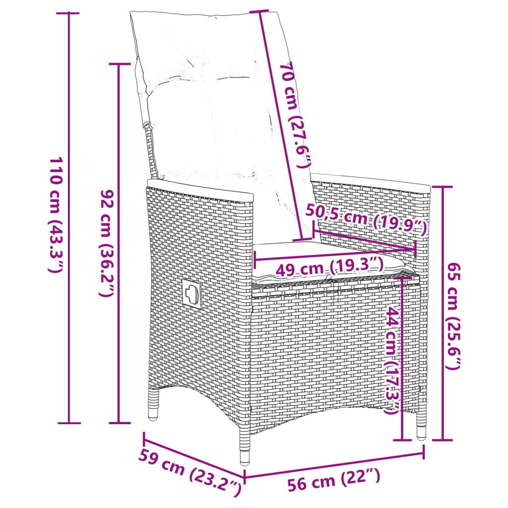 9-tlg. Garten-Bistro-Set mit Kissen Grau Poly Rattan