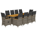 11-tlg. Garten-Bistro-Set mit Kissen Grau Poly Rattan