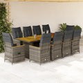 11-tlg. Garten-Bistro-Set mit Kissen Grau Poly Rattan