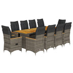 11-tlg. Garten-Bistro-Set mit Kissen Grau Poly Rattan