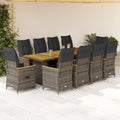 11-tlg. Garten-Bistro-Set mit Kissen Grau Poly Rattan