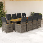 11-tlg. Garten-Bistro-Set mit Kissen Grau Poly Rattan
