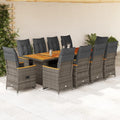 11-tlg. Garten-Bistro-Set mit Kissen Grau Poly Rattan
