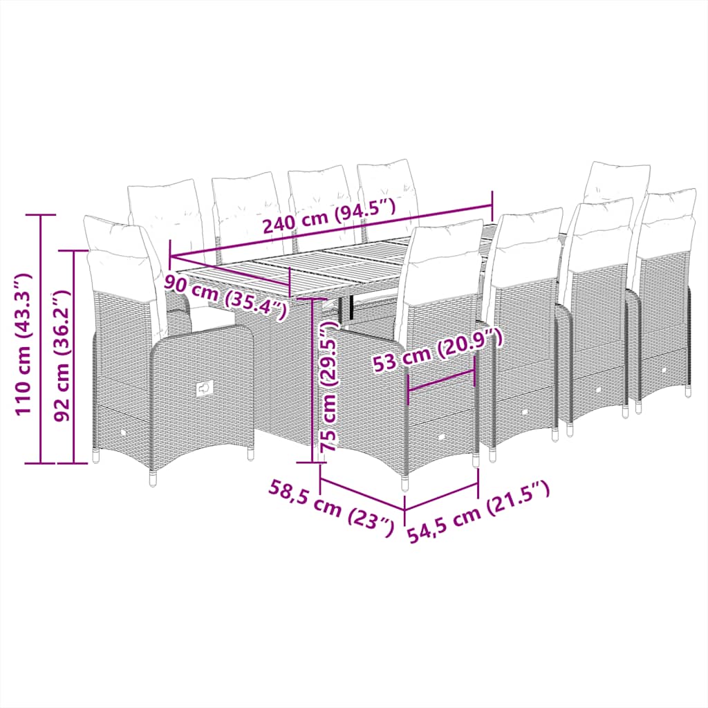 9-tlg. Garten-Bistro-Set mit Kissen Schwarz Poly Rattan