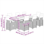 9-tlg. Garten-Bistro-Set mit Kissen Grau Poly Rattan